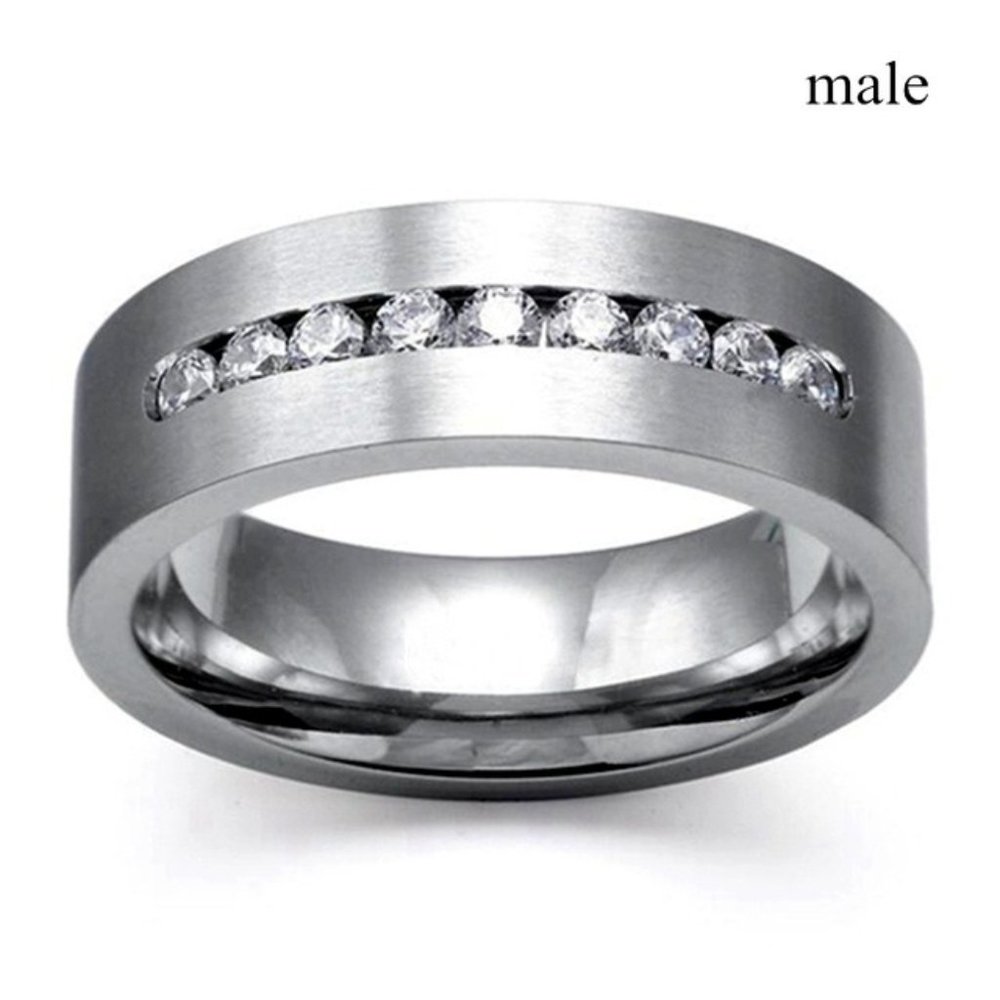 Men's CZ Stainless Steel  Wedding Band, Ring Size 8, 9